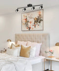 Four Light Track Lighting Kit With Rotatable Black LED Heads Dimmable 1600 Lumens Daylight White 5000K Matte Metal Spotlight Fixture over bed