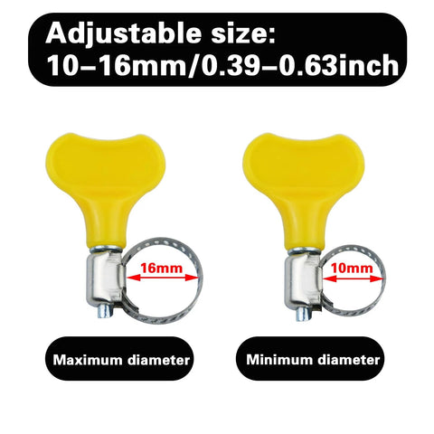 Stainless steel adjustable hose clamps, yellow, 10-16mm