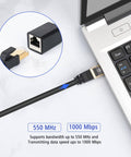 Ethernet Extension Cable Cat6 Cat5e Cat5 Shielded RJ45 Male To Female 13 Feet High Speed Network Cable connected to laptop