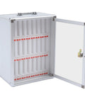 Durable 24 Slot Cell Phone Locker With Rugged Lock And Aluminum Build Easy Setup, open view showing 24 slots for devices.