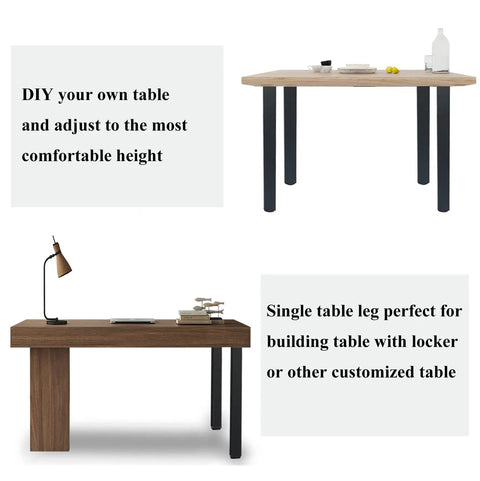 Heavy Duty Adjustable Table Leg Set Of 4, 28 Inch Square Metal Desk And Coffee Table Legs, shown on wooden tables