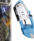 Dfedhf Electric Strapping Machine Automatic Welding Tool For Pp Pet Straps in use on packed pallets, showcasing cordless operation.