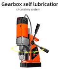 Badass Portable Magnetic Drill Press With Hella Grippy Antislip Handles And Rock Solid Bidirectional Guide Rails For Ultra Heavy Duty Steel Structure Fabrication Projects with a self-lubricating gearbox.