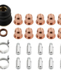 24pcs Plasma Cutting Torch Consumables Kit With Heat Resistant Copper Electrodes And Hafnium Tip Plus Stainless Steel Nozzles For Durable IPT40 Cutter Performance including copper nozzles and electrode components.