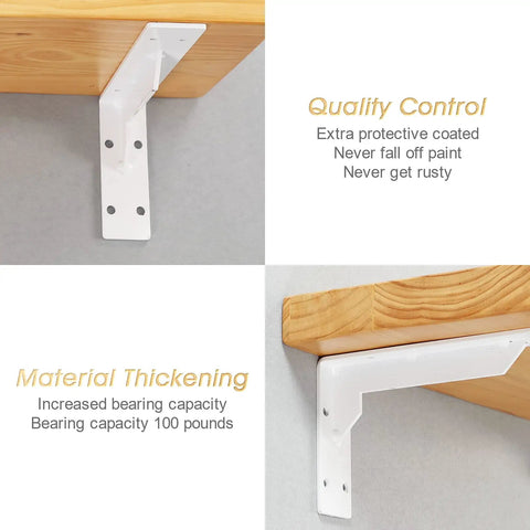 Built Tough Heavy Duty Countertop Support Brackets 12 by 6 Inches White Iron Shelving Brackets 5mm Thick Industrial L Shape shown mounted