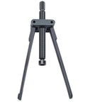 Front view of a gray metal lower bearing carrier puller with adjustable arms and central screw for outboard gearcases.