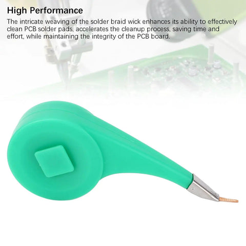 Flux Coated Solder Wick Desoldering Braid With 2M Length And 3mm Width for clean PCB repairs, green plastic spool.