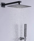 Dope Black Wall Mounted Bathroom Shower Combo That Steps Up The Game With A Bold Ten Inch Rain Head and Easy Grip Handheld Sprayer.