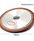 Side view of diamond grinding wheel, 180mm diameter, resin bond, for carbide and steel, 32mm bore