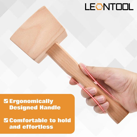 Beech Wood Mallet 9.5 Inch Hand Hammer for Woodworking and Leather Projects with ergonomic handle in hand