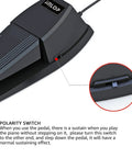 Grippy Sustain Pedal With Polarity Switch For Electronic Keyboards Digital Pianos And MIDI Keyboards close-up of polarity switch