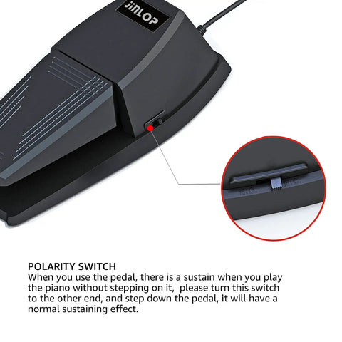 Grippy Sustain Pedal With Polarity Switch For Electronic Keyboards Digital Pianos And MIDI Keyboards close-up of polarity switch