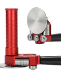 Sheet metal bender, one-station disc type, red body with black handles and adjustable rollers for 0.59–1.18 in curves.