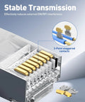 Close-up of Shielded Cat6 RJ45 Connectors With Modular Plugs For Solid Or Stranded Ethernet Cable FTP STP, showing 3-point contacts.