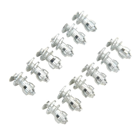 Heavy Duty Tungsten Steel Screw In Tire Studs Deliver Killer Traction And Rock Solid Skid Control For Cars Trucks Forklifts And Motorcycle Applications, silver tire studs arranged in a row.