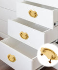 Vintage Brass Drawer Handles Two Hole for Chinese Style Furniture installed on white dresser drawers