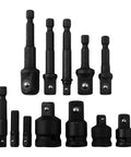 Super Cool 12-Piece Drill Socket Adapter Extender Set for Impact Drivers, Includes 1/4 Inch 3/8 Inch And 1/2 Inch Hex Shank Converters Plus Reducer Kit With Detent Ball, Perfect For Cranky Tight Spots In Any Garage Or Shop Job You Gotta Handle Today.