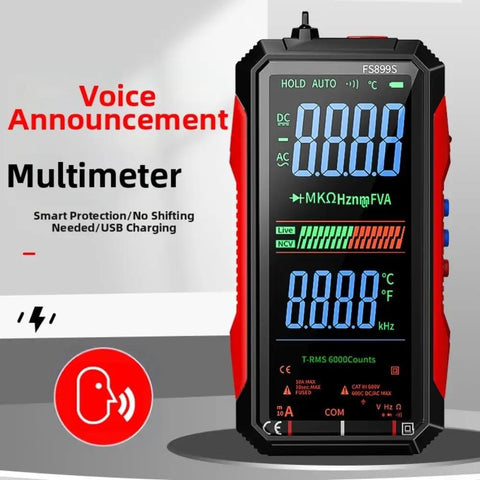 Rechargeable USB-C Digital Multimeter Workhorse Pro Grade with 6000 Counts and an 8 Inch Backlit Screen front display view