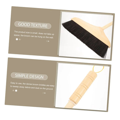 Straight Up Solid Horsehair Broom With Long Grippy Handle And Soft Pine Bristles crafted for easy sweeping of hardwood and tile floors.