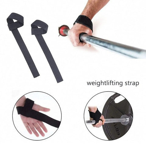Gym Lifting Wrist Straps For Weightlifting Training, Comfortable Grip, Safe Support For Strong Lifts, Durable 1 Pair Of Lifting Straps To Maximize Grip, Boost Performance, Ideal Gym Bag Essential For Any Workout Session. Image shows lifting straps being used during barbell weightlifting with close-ups of strap wrapping around wrist and bar.