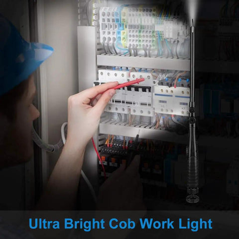 Technician using Beast Bright Rechargeable LED Work Light 750 Lumens in electrical panel, magnetic base attached.