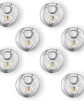 Eight Pack Stainless Steel Discus Padlocks Keyed Alike For Outdoor Storage Units Heavy Duty Disc Lock With Three Eighths Inch Shackle