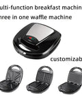 Hot 3 In 1 Electric Breakfast Maker With Non Stick Plates, multi-functional with swappable plates for sandwiches, waffles, and paninis.