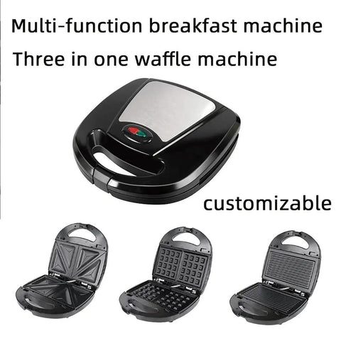 Hot 3 In 1 Electric Breakfast Maker With Non Stick Plates, multi-functional with swappable plates for sandwiches, waffles, and paninis.