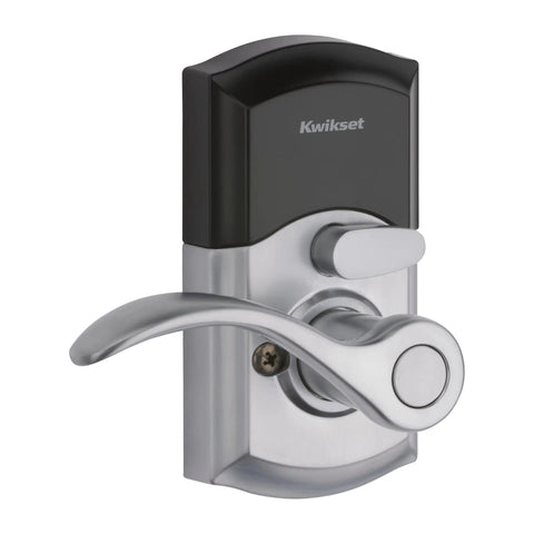SmartCode 955 Pembroke 10 Button Keypad Electronic Lever Lock in satin chrome finish, front view