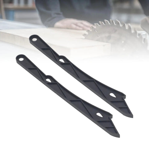Image of two ABS safety push sticks for Two Pack Table Saw Push Sticks Safety Woodworking Push Blocks For Carpentry And Router Tables Prevent Kickback And Hand Injuries Durable ABS Construction Compatible With Table Saws Band Saws Jointers And Router Tables on a table saw, highlighting the protective features and black durable material for woodworking.