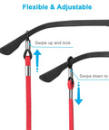 Red 5 Pack Premium Leather Eyeglass Straps Anti Slip Eyewear Chains Lanyard detail showing adjustable retainers in use