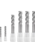 Beast Mode 3 Flute Tungsten Carbide End Mill For Aluminum CNC Tool R0.5 Radius D4mm L50mm shown in various sizes