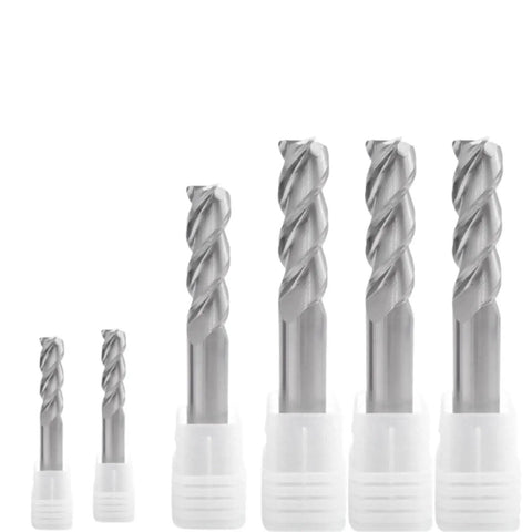 Beast Mode 3 Flute Tungsten Carbide End Mill For Aluminum CNC Tool R0.5 Radius D4mm L50mm shown in various sizes