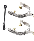 Stainless Steel Cowboy Spurs With Spur Straps And Copper Cap Buckle, Western Equestrian Gear For Men And Women, Spurs Set