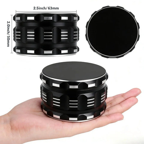 2.5 Inch Zinc Alloy Grinder With Magnetic Lid And Diamond Sharp Teeth No Screen Design For Pepper Salt And Coffee Beans The Kitchen Workhorse Easy Clean Heavy Duty Tool Built For Daily Use - shown in hand