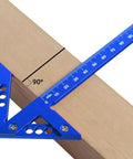 45 And 90 Degree Right Angle Center Finder Ruler For Woodworking Aluminum Alloy Scribe Measuring Tool in use on wood at 90 degrees