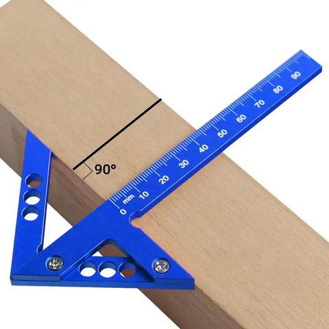 45 And 90 Degree Right Angle Center Finder Ruler For Woodworking Aluminum Alloy Scribe Measuring Tool in use on wood at 90 degrees