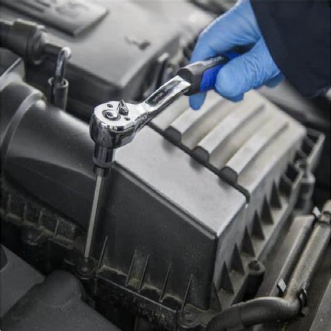 Mechanic using Extra Long 3/8 Inch Drive Hex Bit Socket Set, 20-Piece Ball End Allen Sockets for SAE and Metric sizes on engine