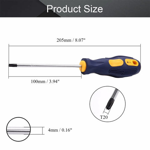 Top Notch T20 Security Torx Screwdriver With Strong Magnetic Tip Heavy Duty Drop Forged Steel High Torque Build, 205mm long.
