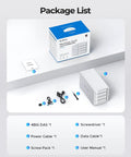 Four Bay Raid External Hard Drive Enclosure With Usb 3.0 package list including power cable, data cable, and manual.