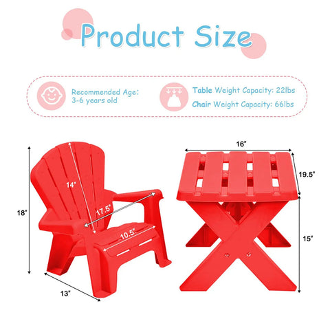 Durable Plastic Kids Table And Chair Set For Outdoor Fun With Adirondack Style Chairs Ideal For Picnic Garden Patio Backyard