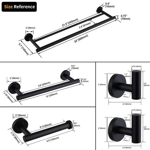 5 Piece Bathroom Accessories Kit In Brushed Stainless Steel Wall Mounted Hardware Set With 24 Inch Double Towel Bar dimensions diagram