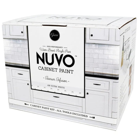 Packaging of Titanium Infusion Cabinet Makeover Kit For Easy DIY 7 Piece Set In Ultra White With One Day Transformation