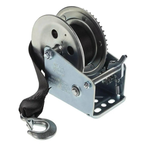 Boat Trailer Hand Crank Winch 1500 Lb Capacity With 6 Inch Comfort Grip Handle Single Speed 20 Ft Strap Heavy Duty Steel Frame
