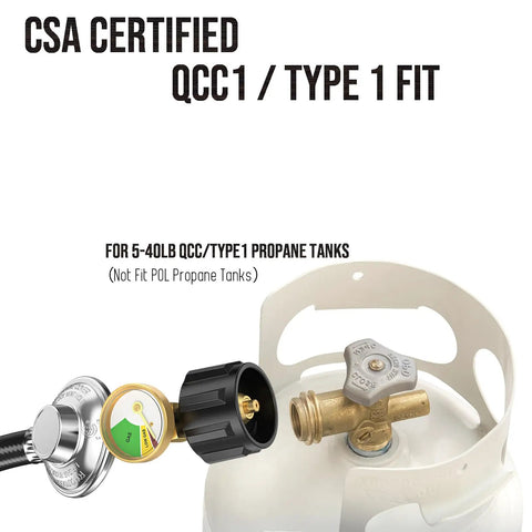 8 Ft Propane Hose With Regulator And Gauge Universal Gas Grill Connector attachment demo on propane tank
