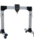 Game Changing Portable Gantry Crane 2204 Lbs Capacity Lightweight Aluminum Shop Hoist with adjustable height and width, on wheels.