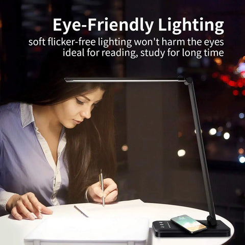 Wireless Charging Desk Lamp With USB Port Dimmable Office Light Featuring Five Modes And Ten Brightness Levels easy touch control