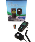 LED Light Meter With Color Temperature Compensation For Accurate Lux And Foot Candle Readings, boxed handheld meter with sensor and battery
