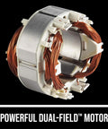 All Magnesium Sidewinder Circular Saw With 15 Amp Dual Field Motor and 7-1/4 Inch Blade shown motor frame with copper wires.