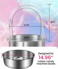 Clear Acrylic Dome Cotton Candy Machine Cover For 15 Inch Bowls Fits 14.96 Inch Commercial Floss Makers Detachable Design Party Ready For Parties Shops And Events showing size dimensions.